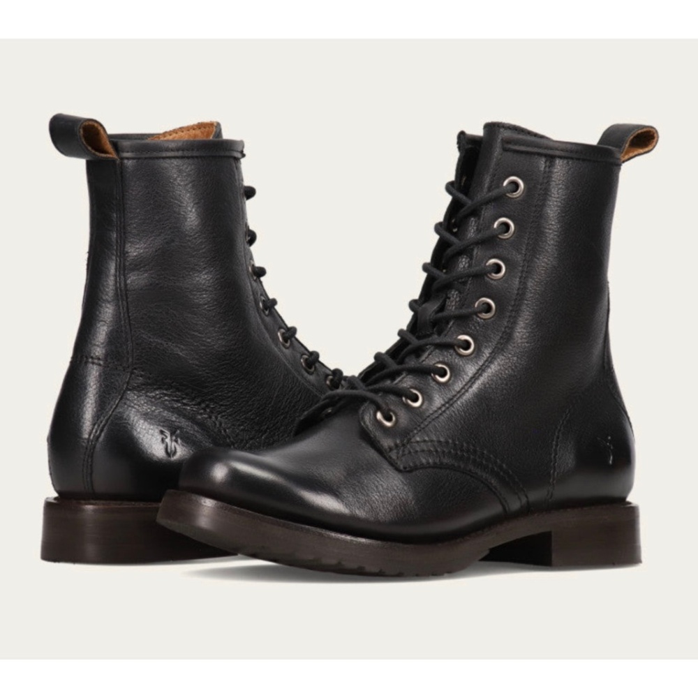 FRYE VERONICA FLEX Combat Ankle Boots Black Leather Women's Size 10